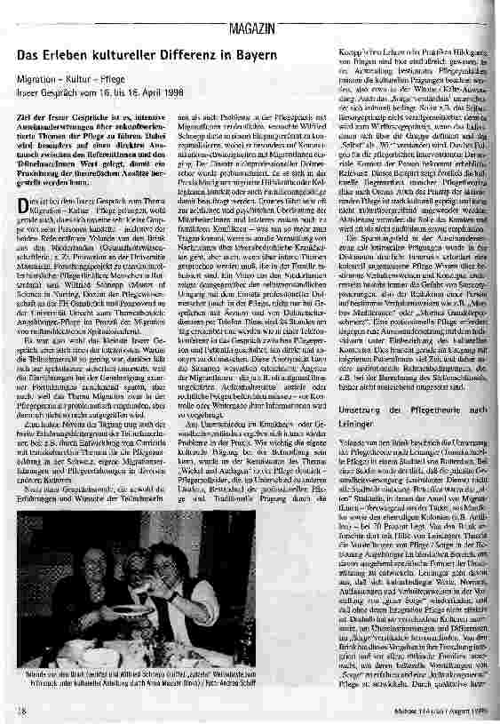 [doc_46700] Das Erleben kultureller Differenz in Bayern Migration - Kultur - Pflege; Irseer Gespräch vom 16. bis 18. April 1998